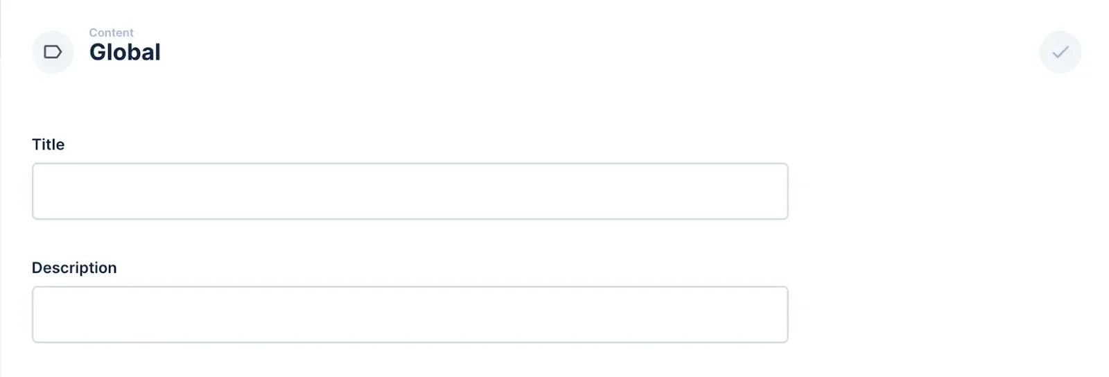 A form named "Global" has two inputs - a title and a description, each filled with some text.